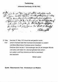27.05.1707 Taufeintrag (in deutscher Sprache)